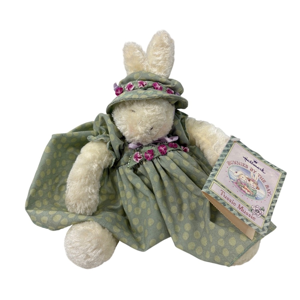 Hallmark Bunnies By The Bay Tussie Mussie Rabbit Plush Green Dot Dress‎ 2002